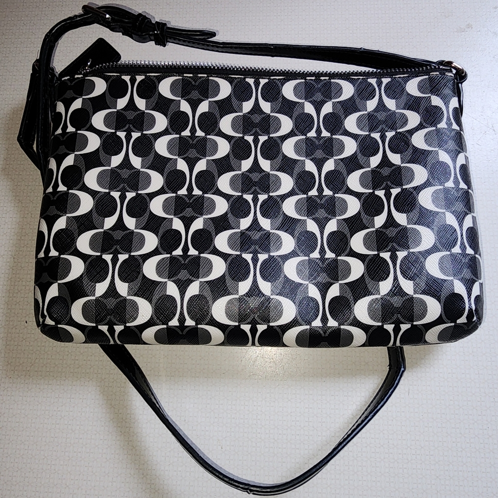 Stylish Black and White Patterned Coach Bag